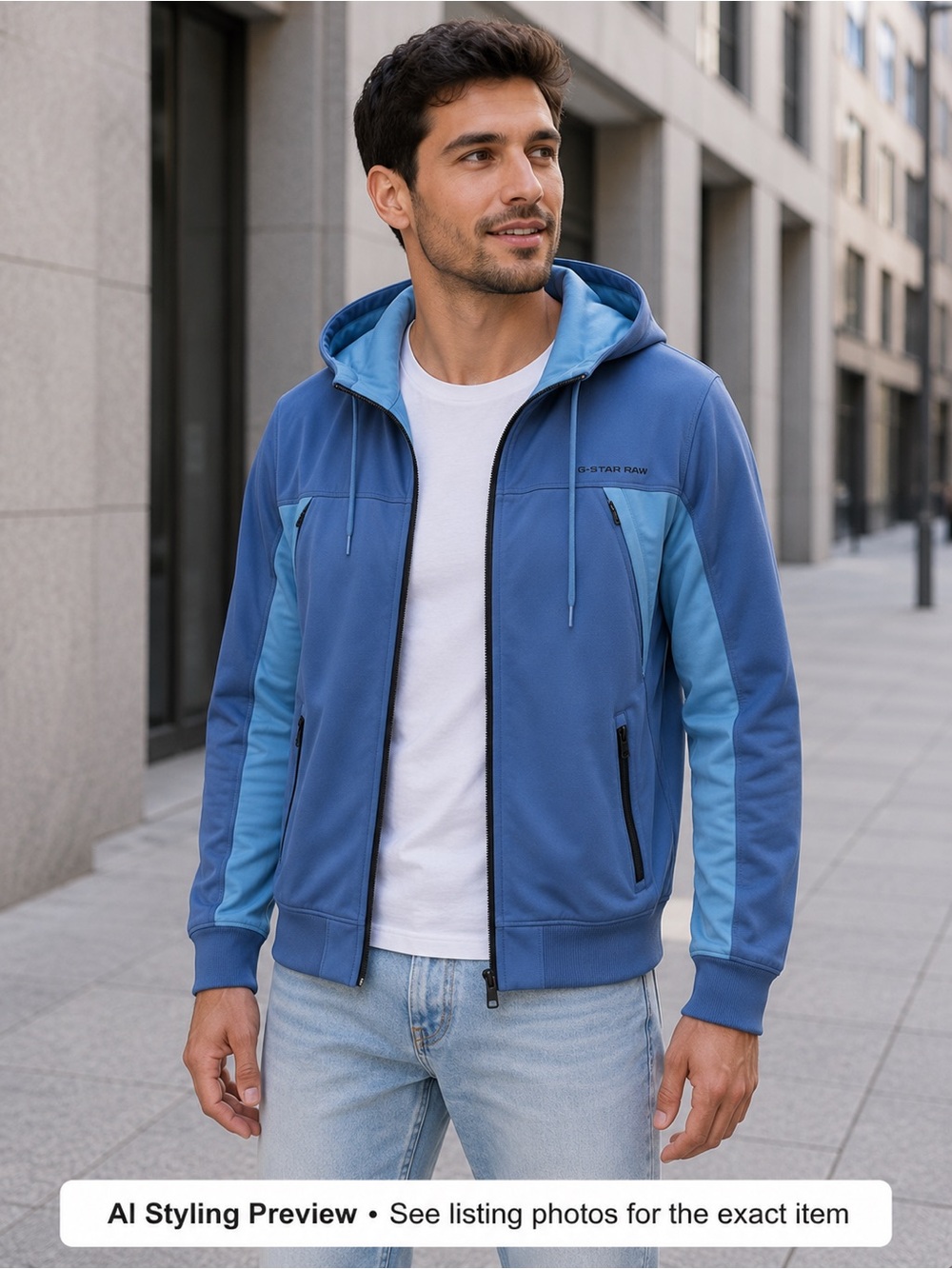 G-Star Tech Jacket Hoodie Blue Full Zip Y2K Gorpcore Men’s M